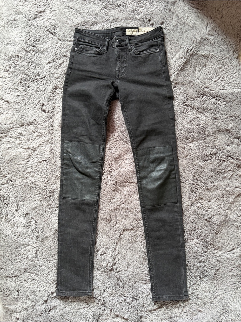 All Saints Mast Patch Low Rise Skinny Fit Jean with Black Wash & Leather Panels